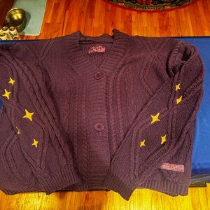 Taylor Swift Purple Cable Knit Sweater with Star Accents